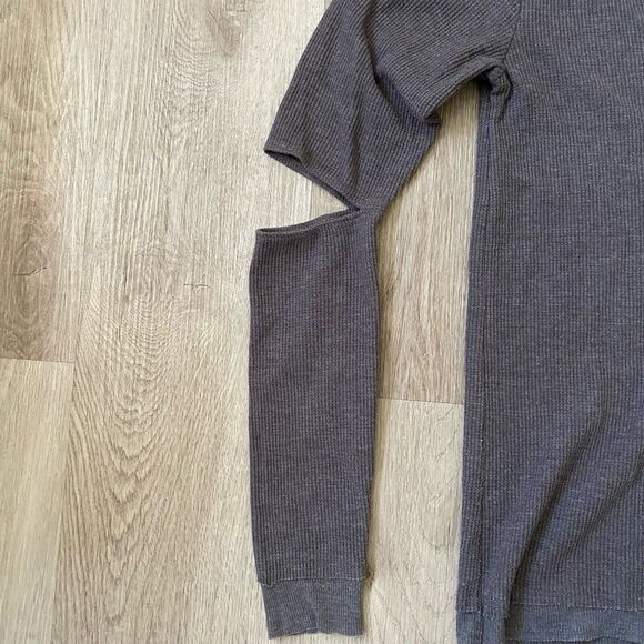 Joe's Jeans Long Sleeve Henley‎ Top Size S Brown Casual W/ Elbows Cutouts Y2K - Picture 3 of 11